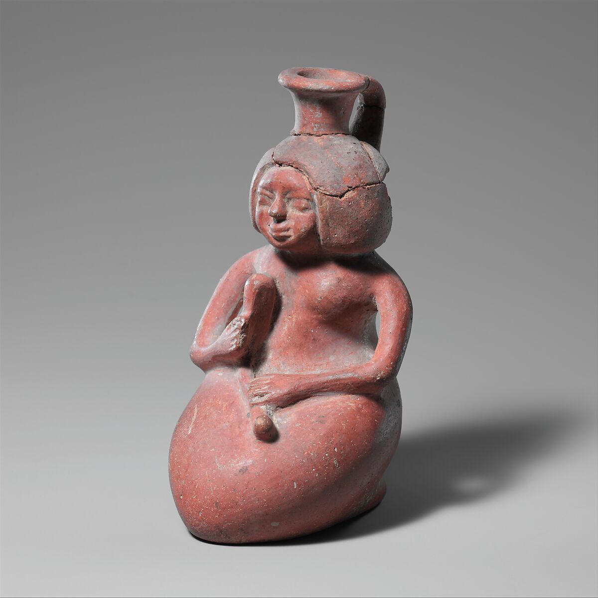 Jar in the Form of a Woman Playing a Lyre, Pottery, paint