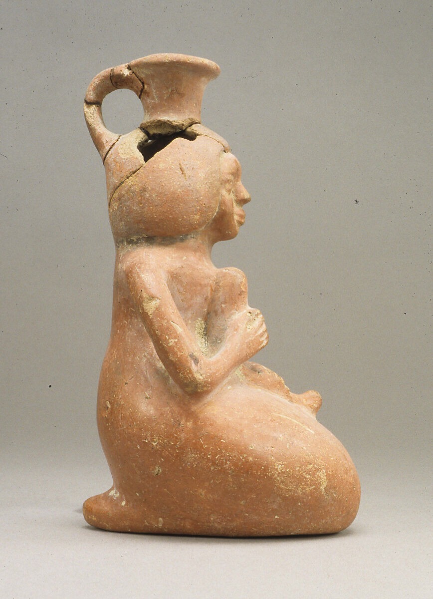 Jar in the Form of a Woman Playing a Lyre, Pottery, paint