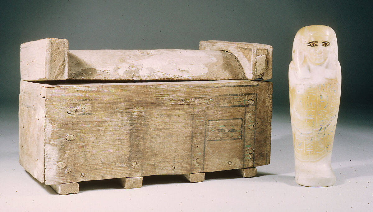 Shabti of Bener, Travertine (Egyptian alabaster), paint