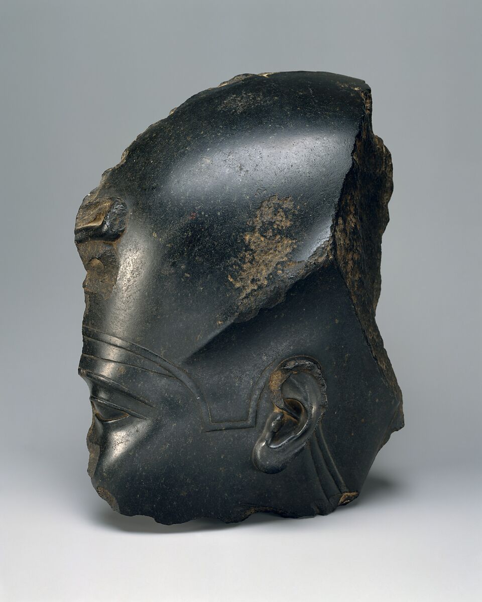 Fragment of a Royal Head, Probably Apries, Black diorite 