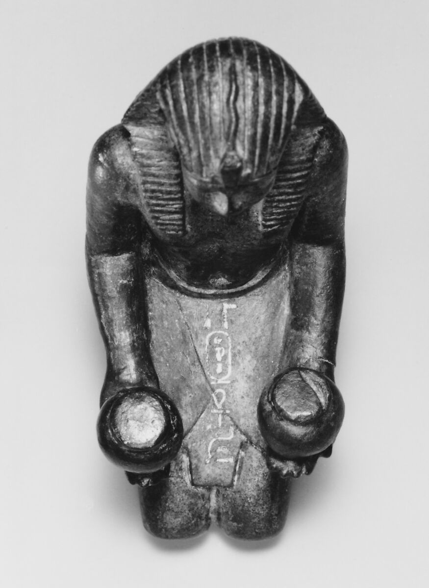Kneeling statuette of King Amasis, Bronze, precious metal inlay and leaf