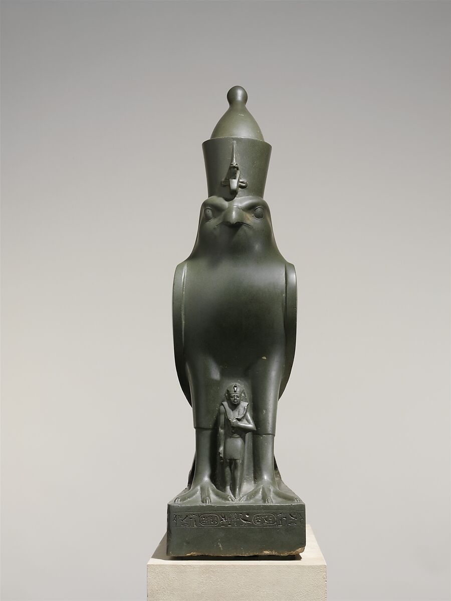 Statue of Horus as a falcon protecting King Nectanebo II, Metagraywacke