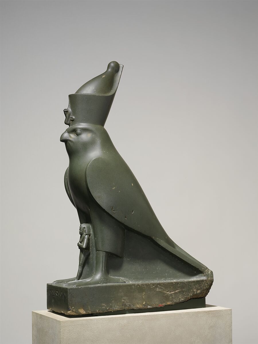 Statue of Horus as a falcon protecting King Nectanebo II, Metagraywacke