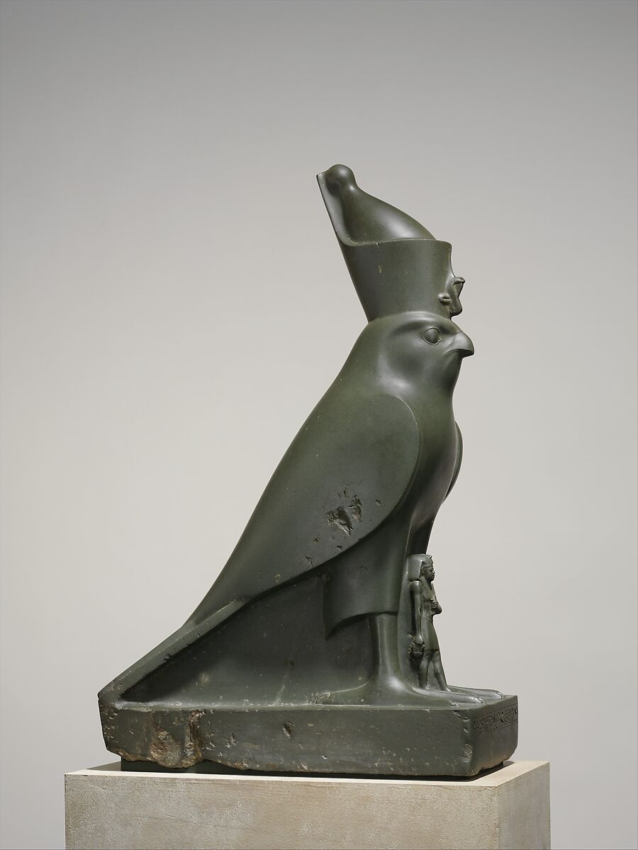Statue of Horus as a falcon protecting King Nectanebo II, Metagraywacke