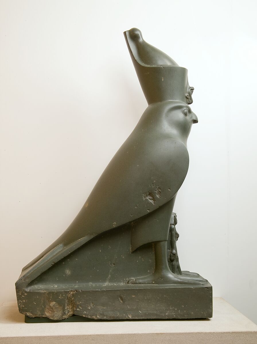 Statue of Horus as a falcon protecting King Nectanebo II, Metagraywacke