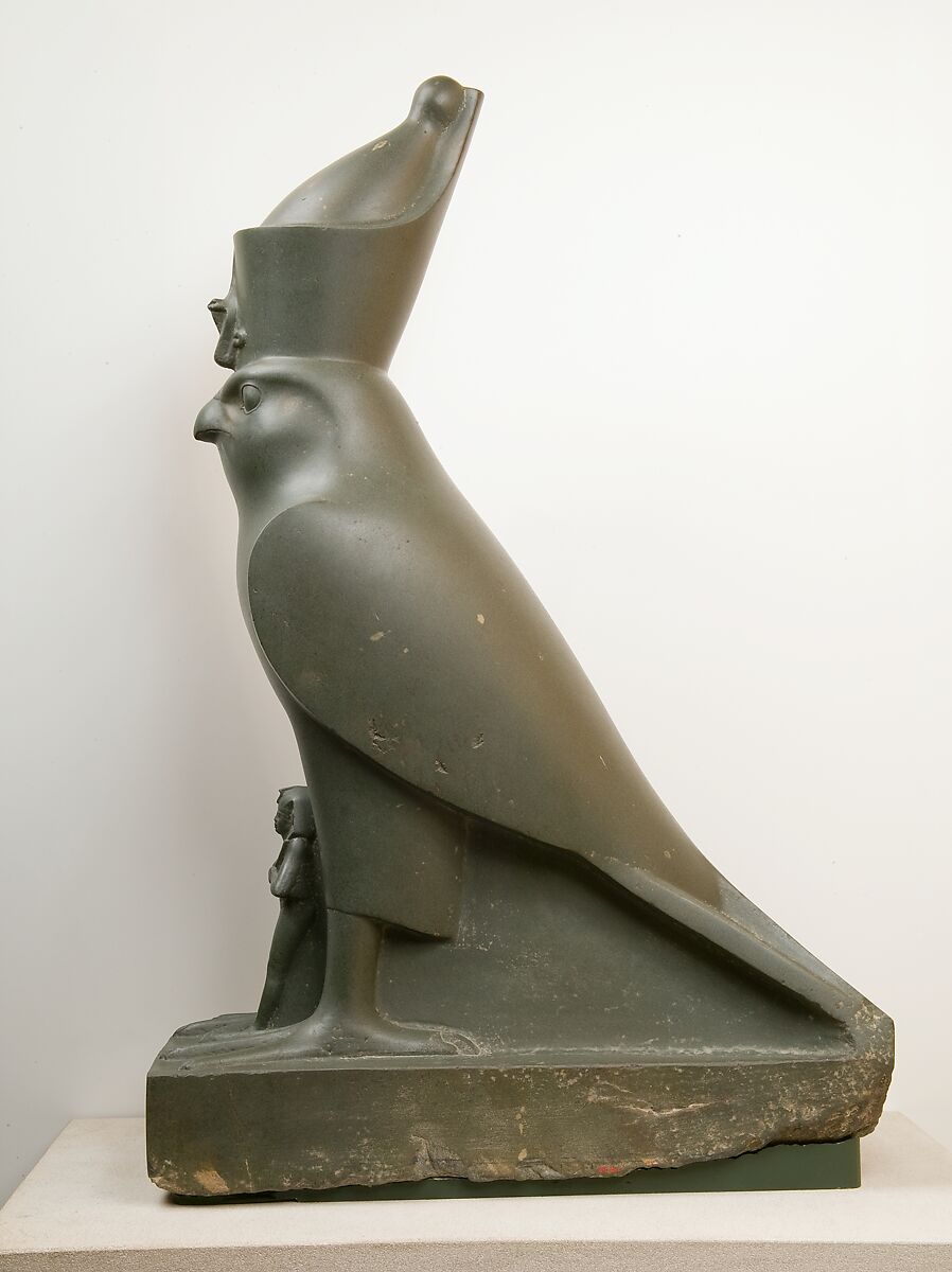 Statue of Horus as a falcon protecting King Nectanebo II, Metagraywacke