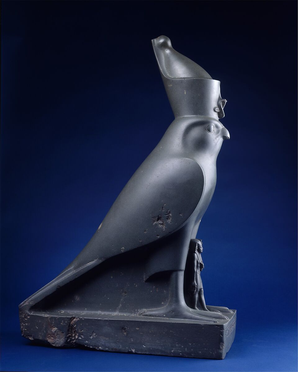 Statue of Horus as a falcon protecting King Nectanebo II, Metagraywacke