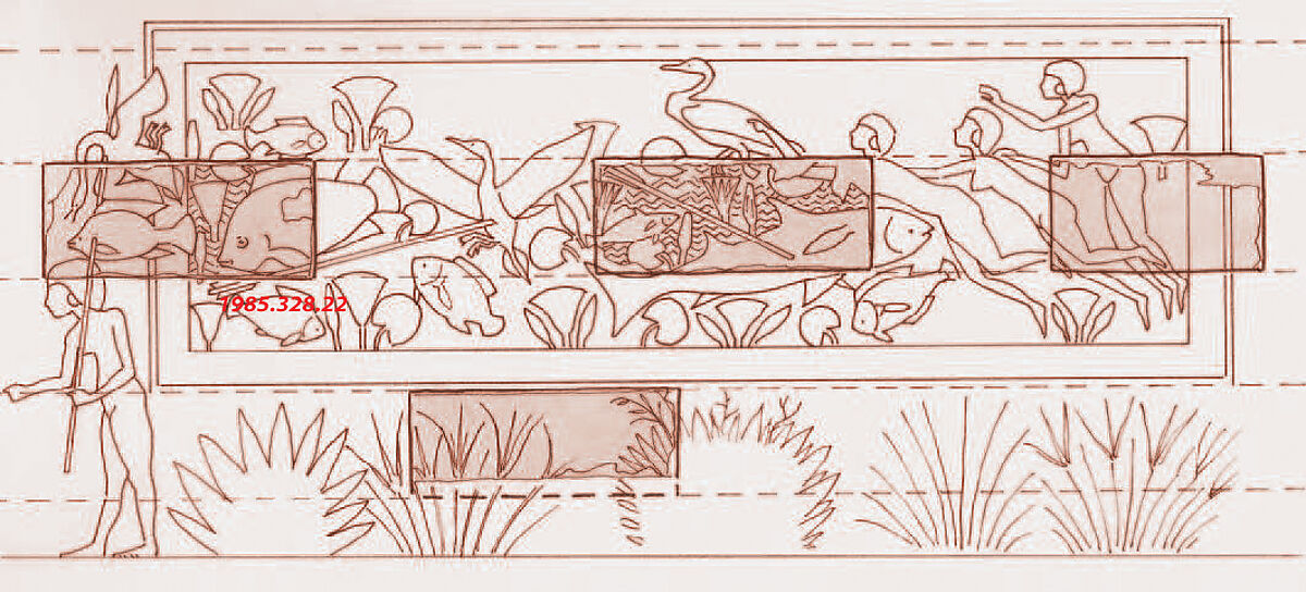 Scene of Fishing and Fowling, Limestone, paint