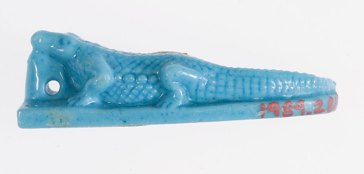 Crocodile amulet, Faience