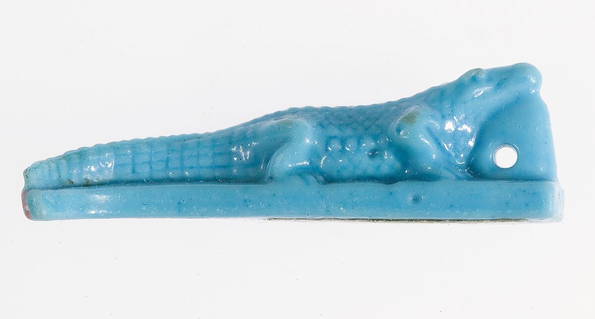 Crocodile amulet, Faience