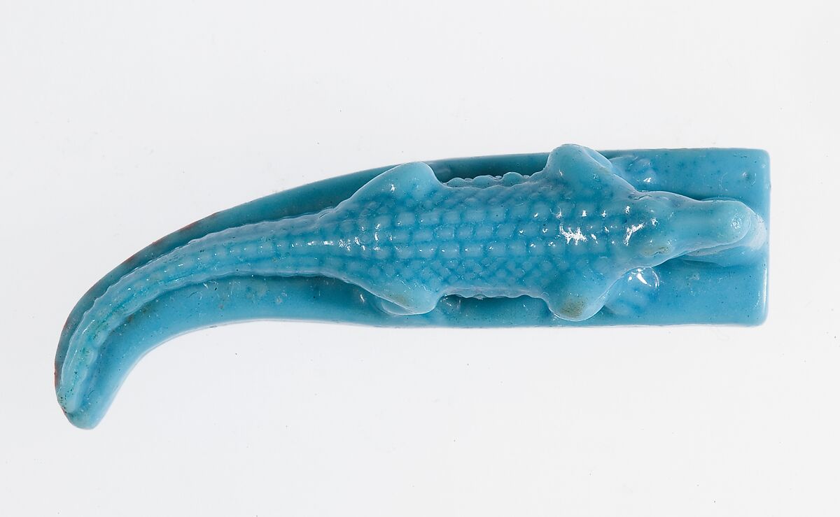 Crocodile amulet, Faience
