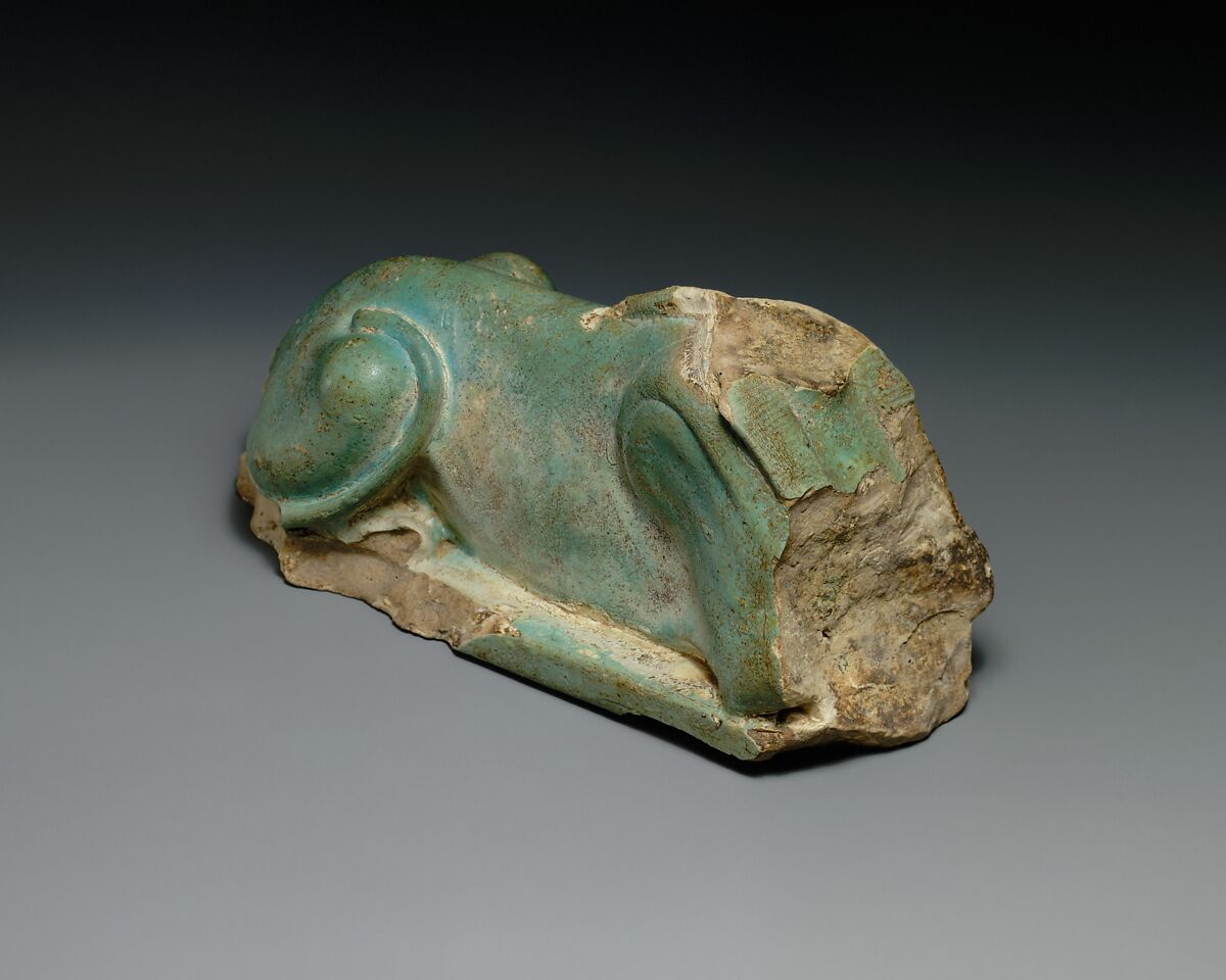 Body of a sphinx, Greenish faience 