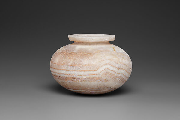 Vessel, Brownish and white veined Travertine (Egyptian alabaster)