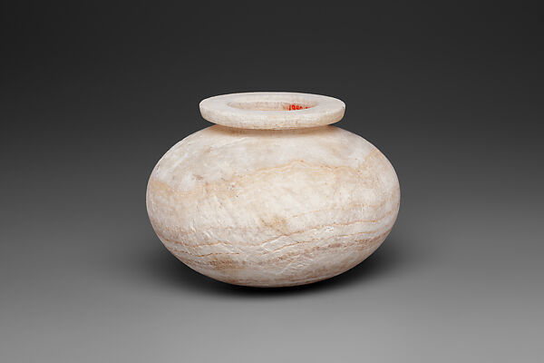 Vessel, Brownish and white veined Travertine (Egyptian alabaster)