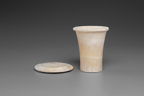 Ointment vessel with lid, Travertine (Egyptian alabaster)