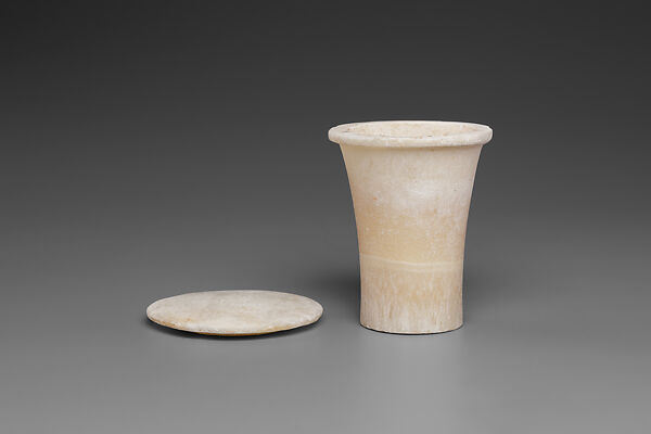 Ointment vessel with lid, Travertine (Egyptian alabaster)