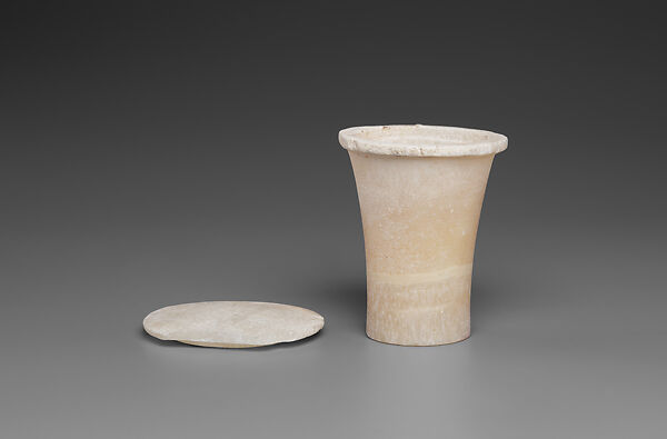 Ointment vessel with lid, Travertine (Egyptian alabaster)
