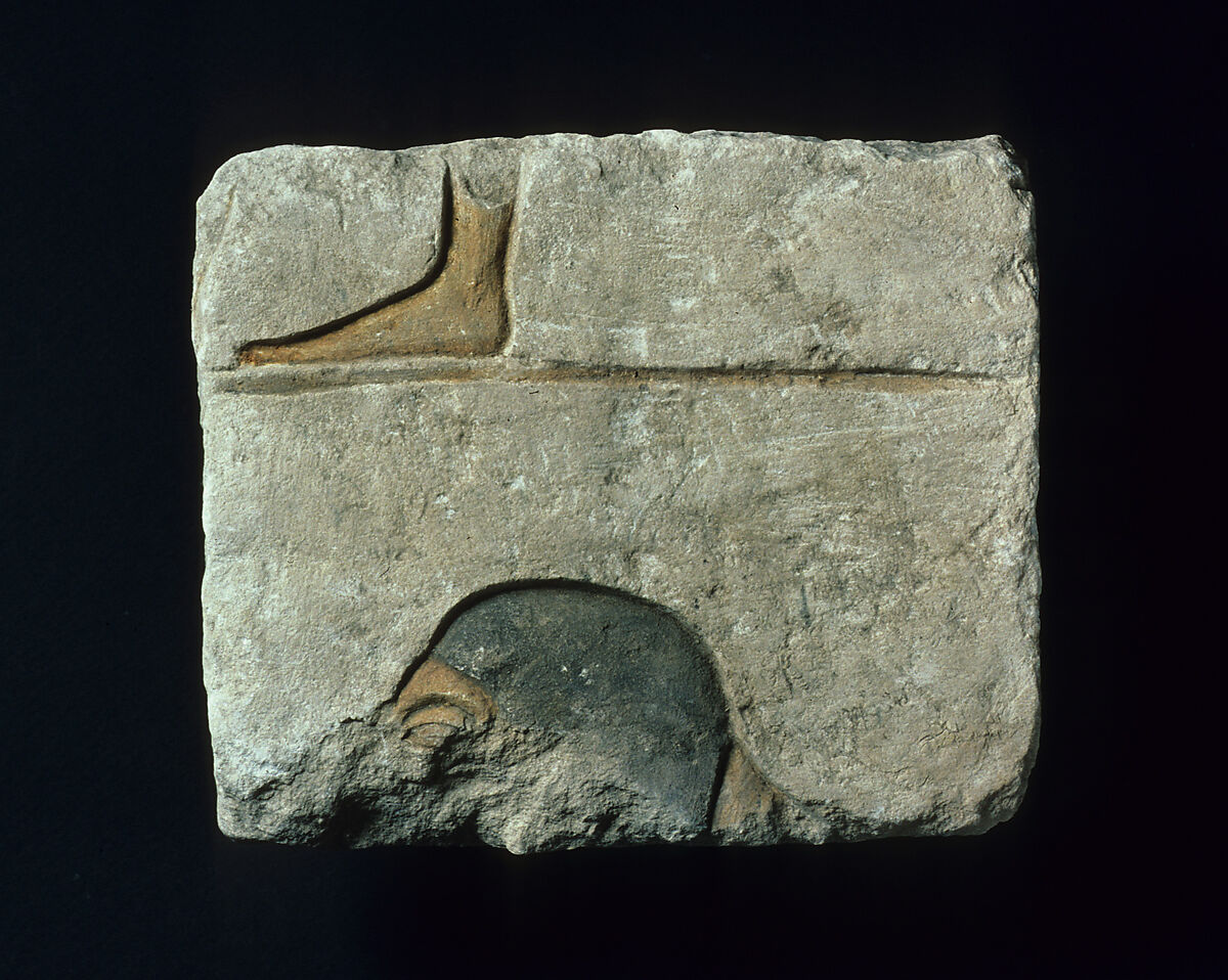Relief with head and foot, Limestone, paint (mostly modern) 