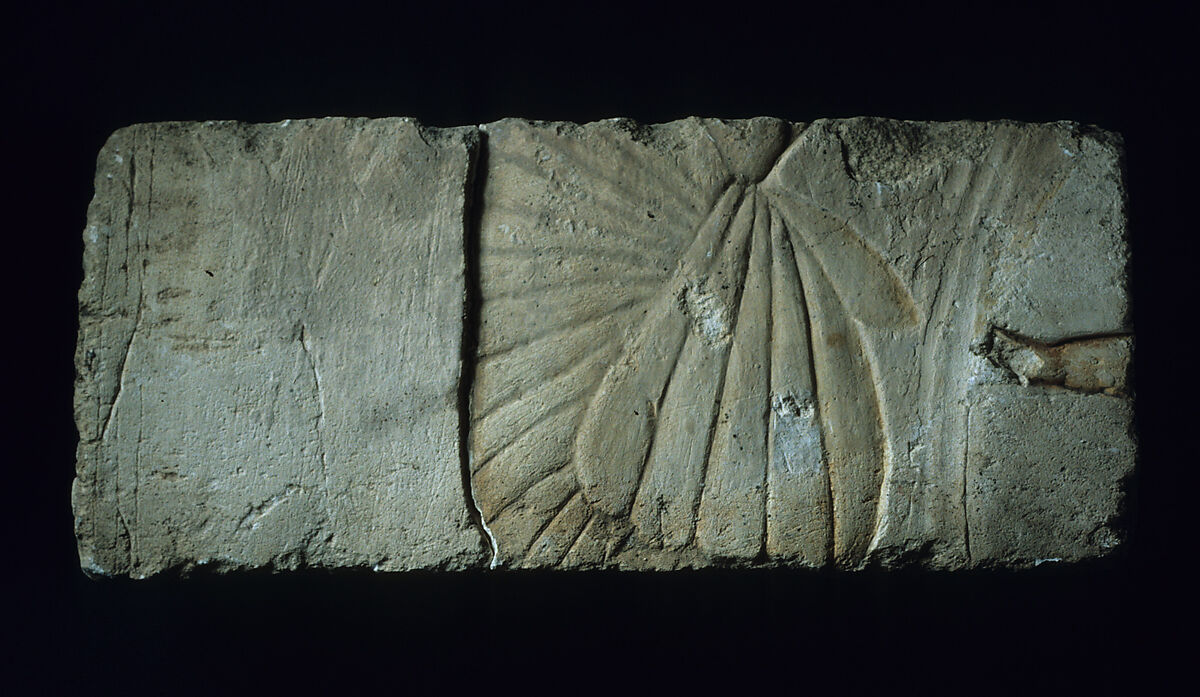 Relief with official and footrest (?), Limestone, paint (mostly modern) 