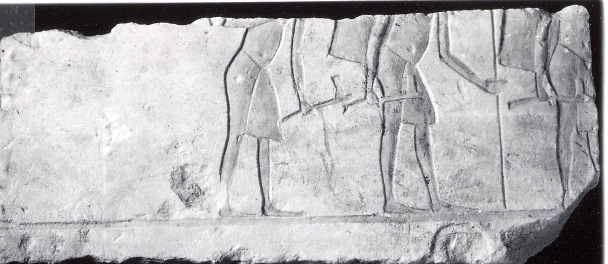 Relief with three soldiers, Limestone, paint (mostly modern)