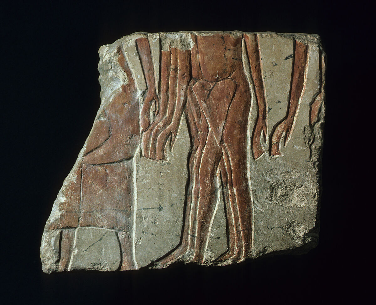 Relief with men following an official, Limestone, paint (mostly modern) 