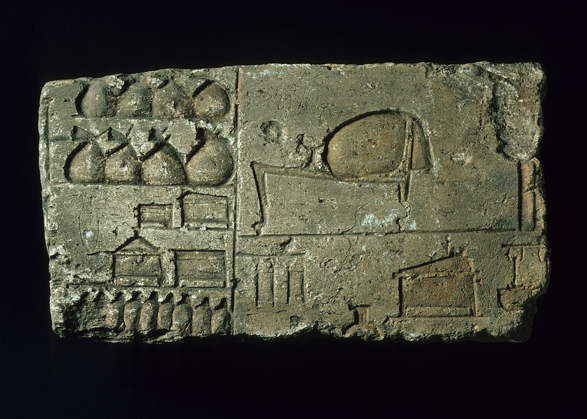 Relief with a bedroom and storerooms, Limestone, paint (mostly modern) 