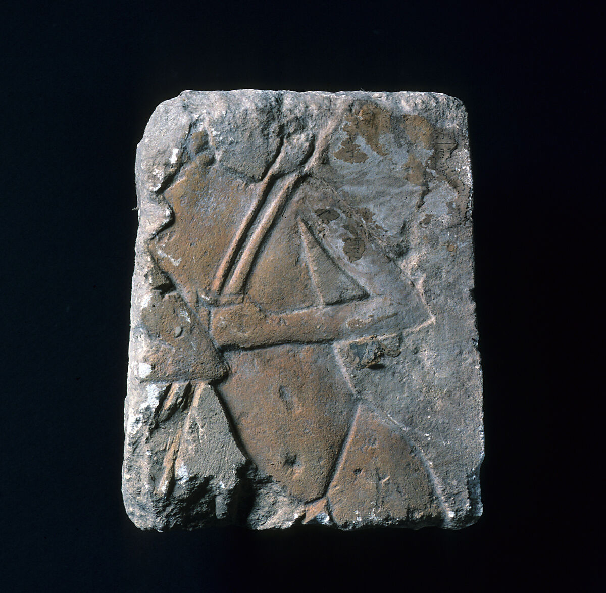 Relief with torso of a guard, Limestone, paint (mostly modern) 