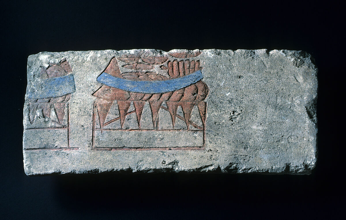 Relief with offering stands, Limestone, paint (mostly modern) 
