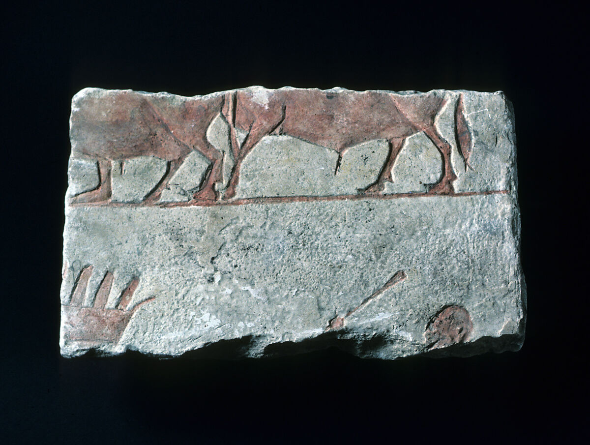 Relief with oxen, Limestone, paint (mostly modern) 
