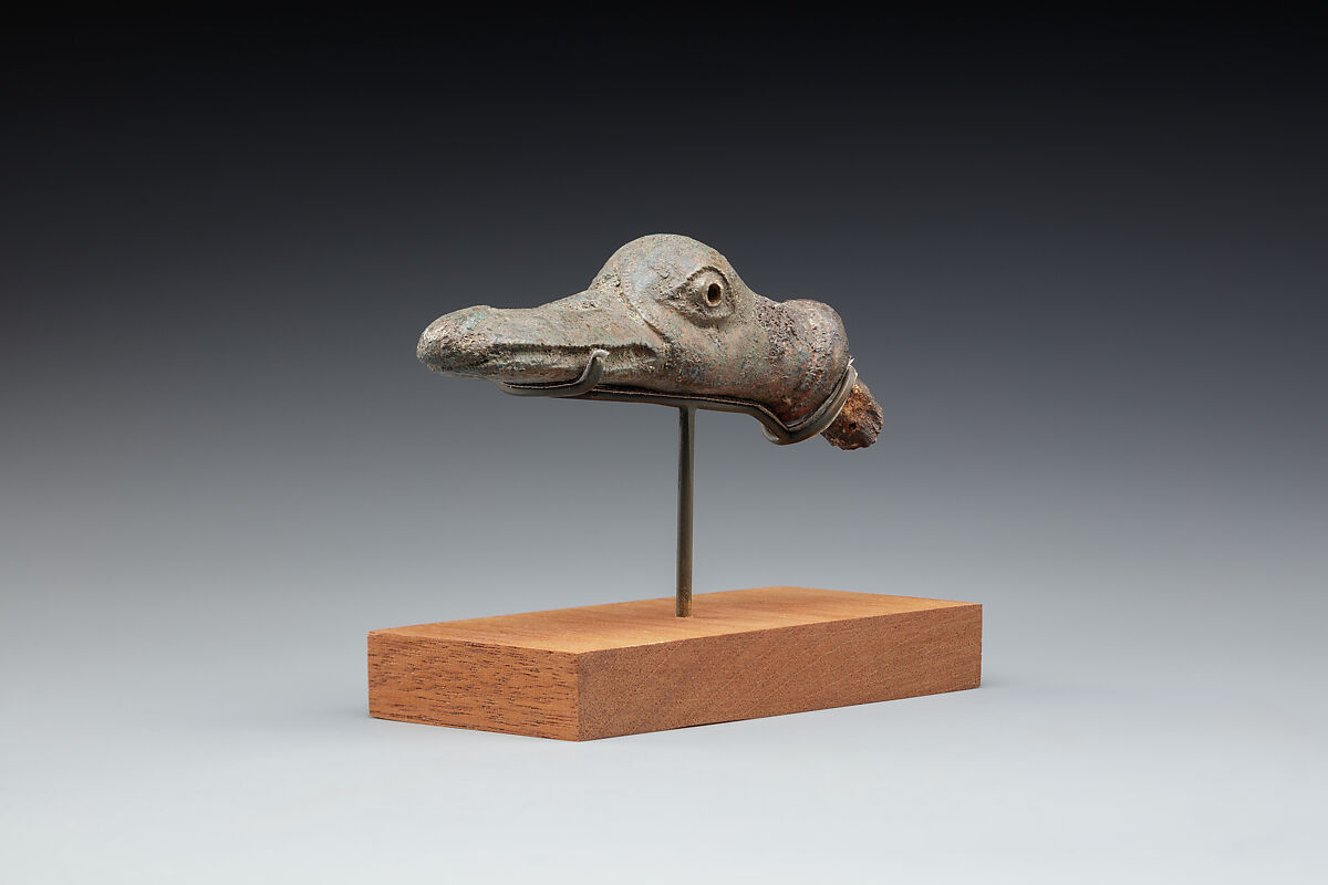 Duck's head with tenon attachment, Bronze or copper alloy