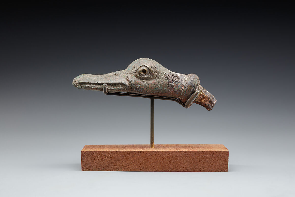 Duck's head with tenon attachment, Bronze or copper alloy 