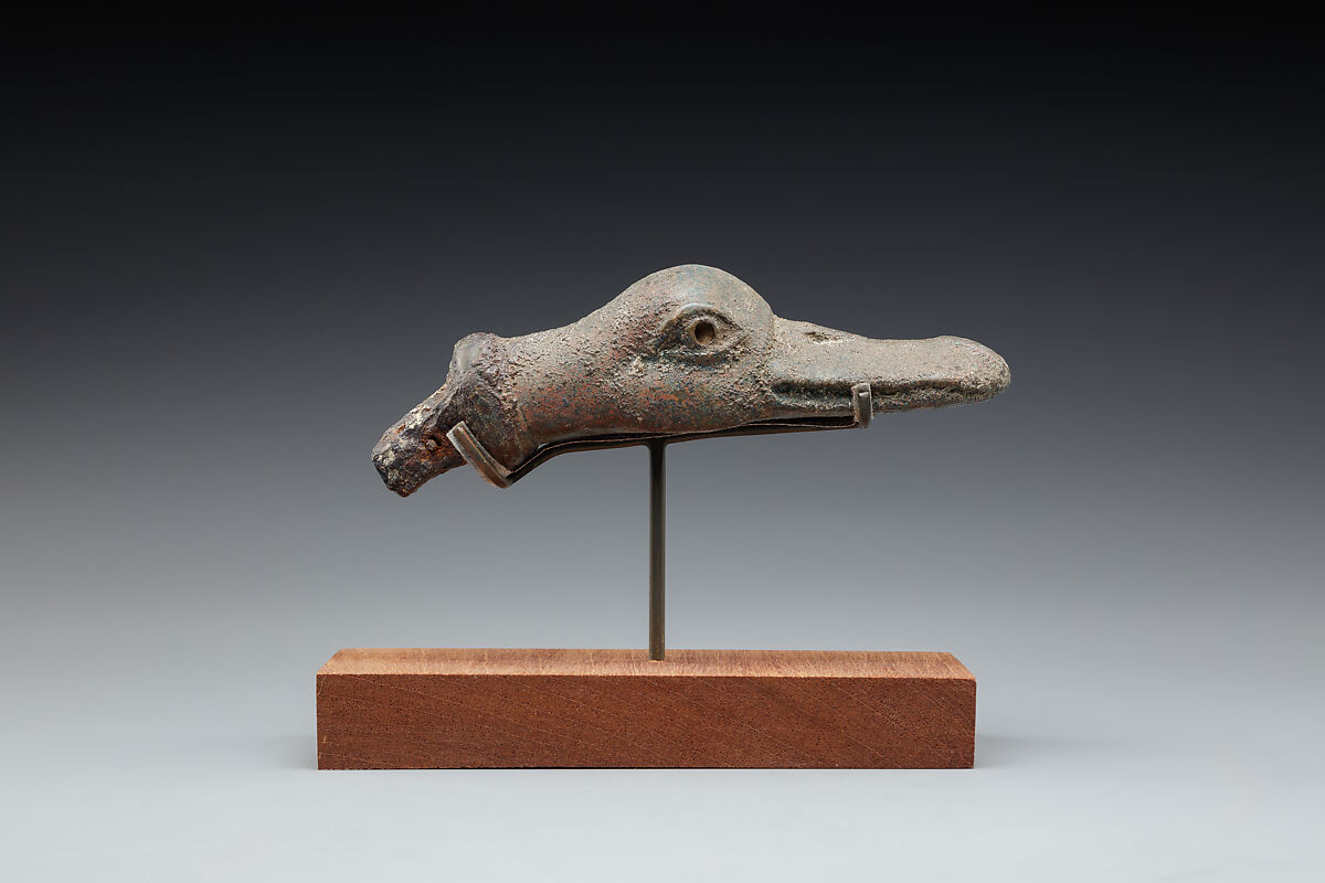 Duck's head with tenon attachment, Bronze or copper alloy