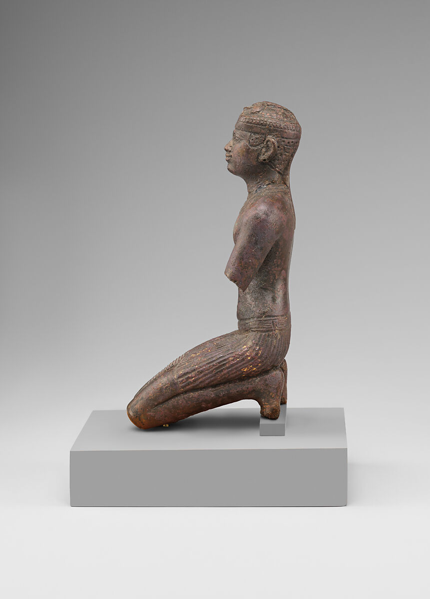 Statue of a kneeling Kushite king, Bronze; gold leaf