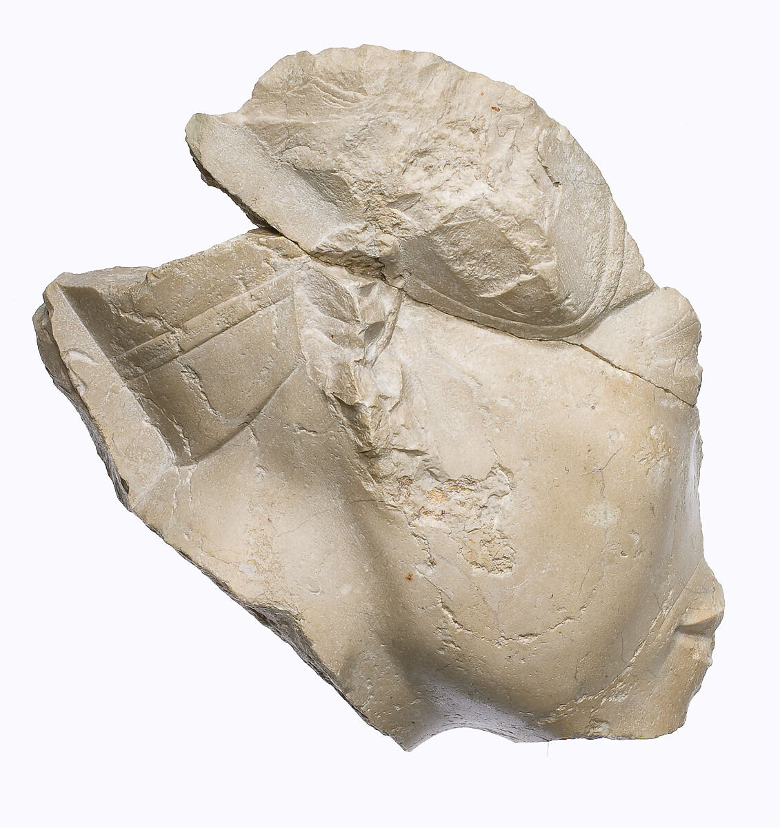 Head of Akhenaten Wearing the Blue Crown, traces of a hieroglyph behind the neck, Indurated limestone