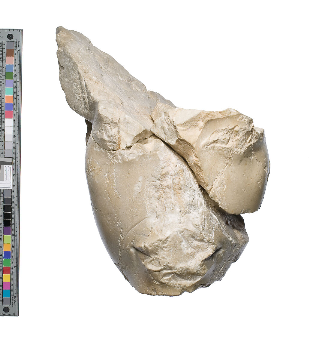 Head of Akhenaten Wearing the Blue Crown, traces of a hieroglyph behind the neck, Indurated limestone