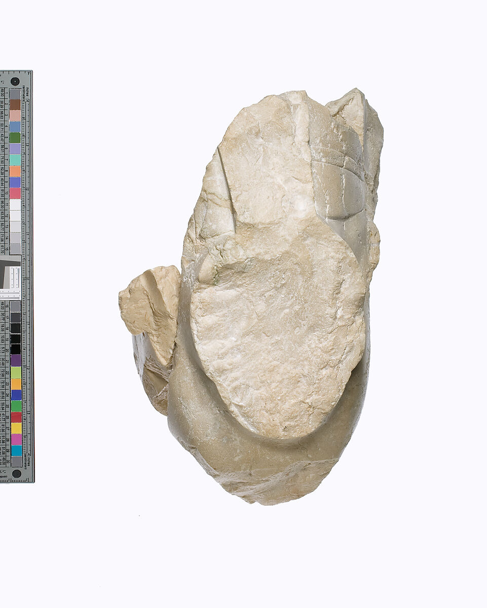 Head of Akhenaten Wearing the Blue Crown, traces of a hieroglyph behind the neck, Indurated limestone