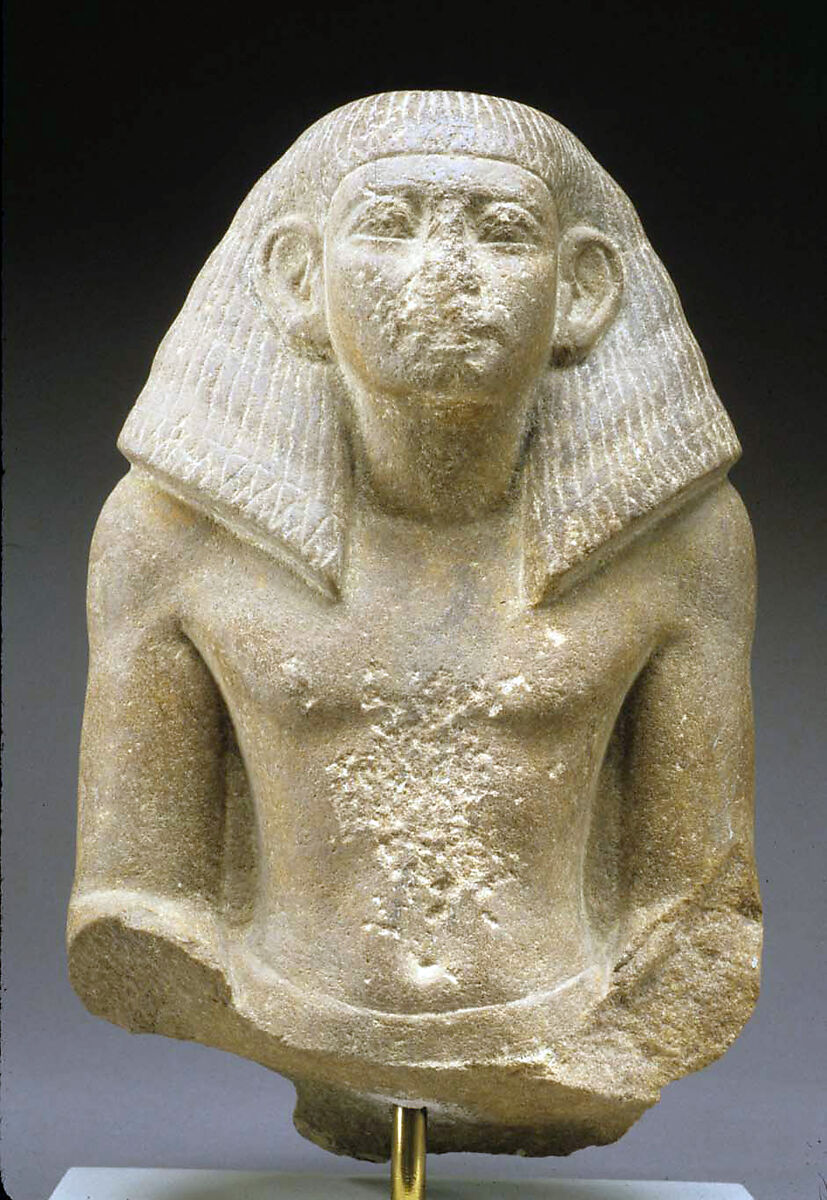 Statuette of a man, Quartzite, painted (flesh), painted black wig 