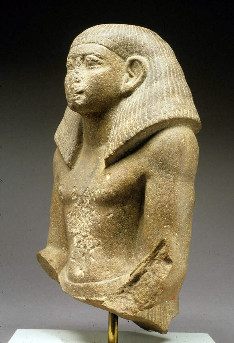 Statuette of a man, Quartzite, painted (flesh), painted black wig