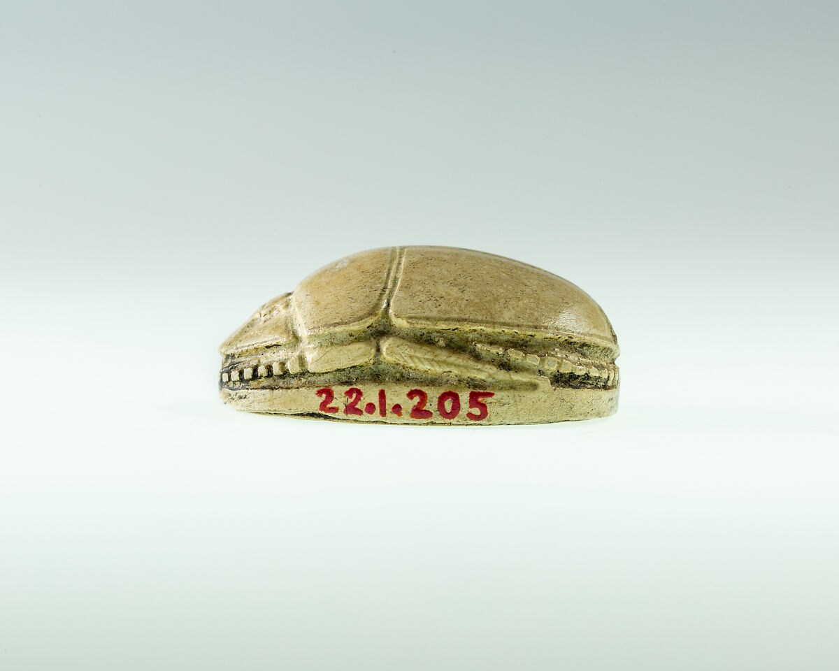 Scarab Decorated with Scrolls, Cream-white glazed steatite