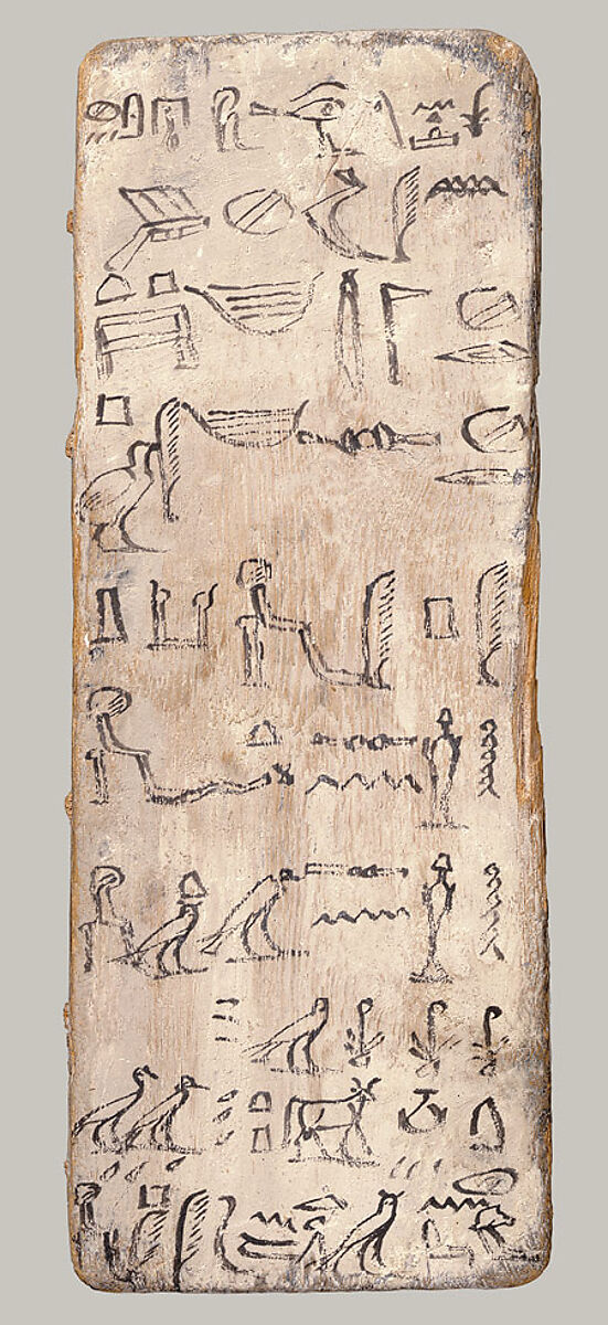 Writing board of an apprentice scribe, Wood, whitewash, ink