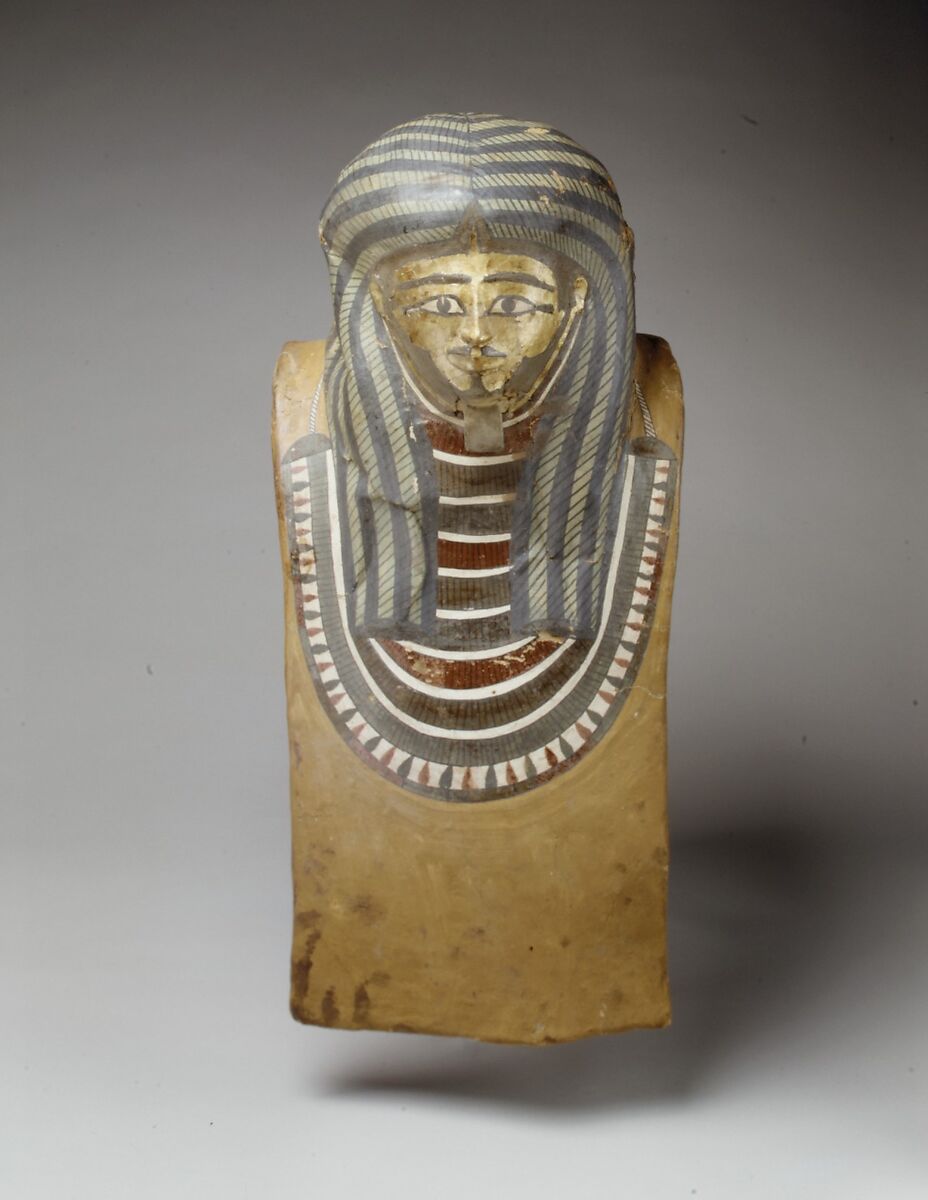 Funerary Mask of Estate Manager Wah, Cartonnage, wood, paint, gold foil 