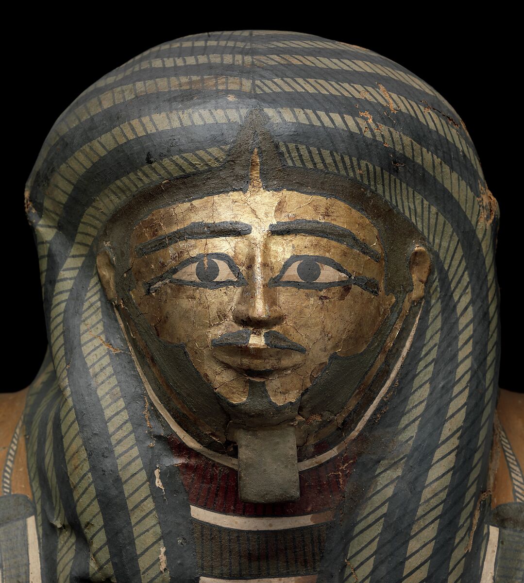 Funerary Mask of Estate Manager Wah, Cartonnage, wood, paint, gold foil