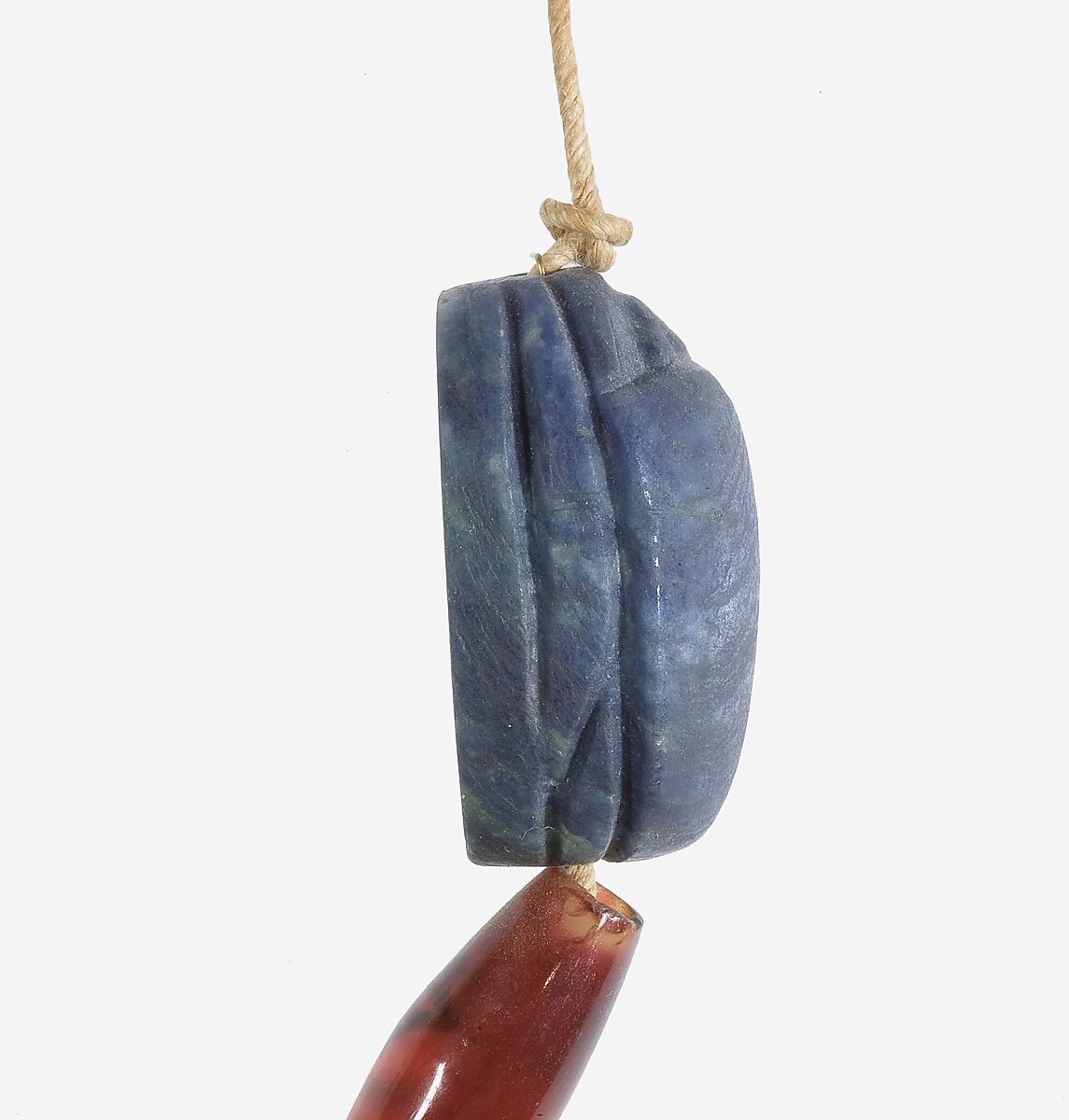 Scarab and Bead Bracelet, Lapis lazuli, carnelian, linen cord