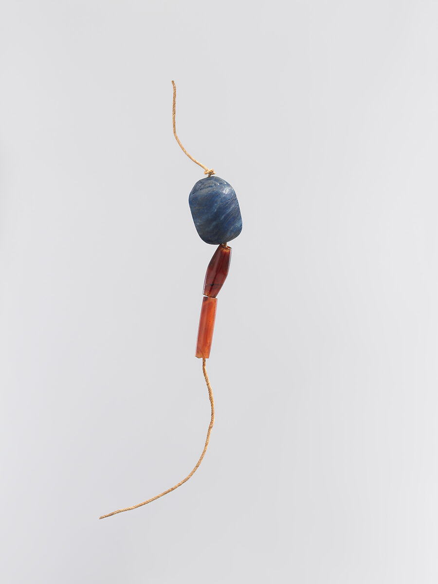 Scarab and Bead Bracelet, Lapis lazuli, carnelian, linen cord