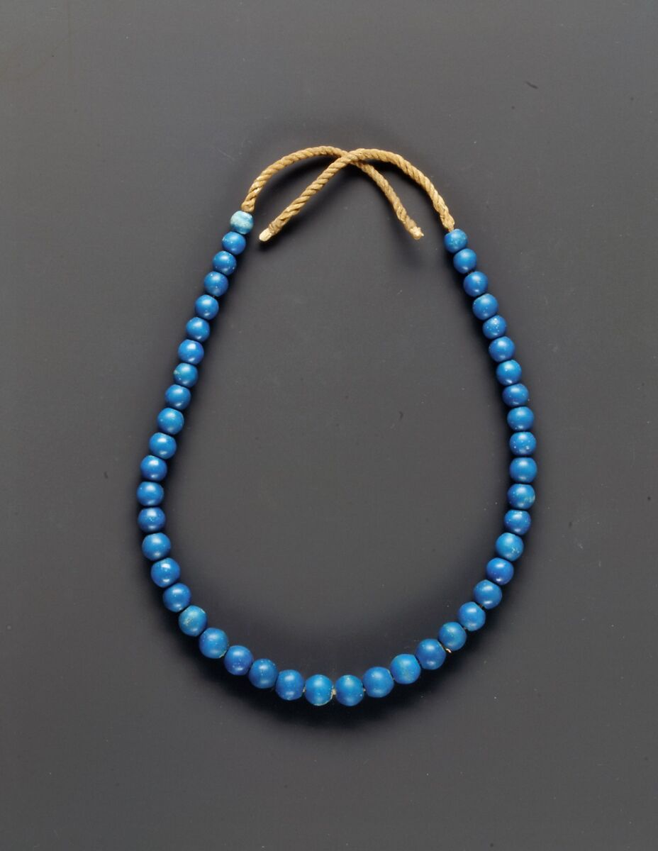 Necklace of Graduated Ball Beads, Faience, linen cord