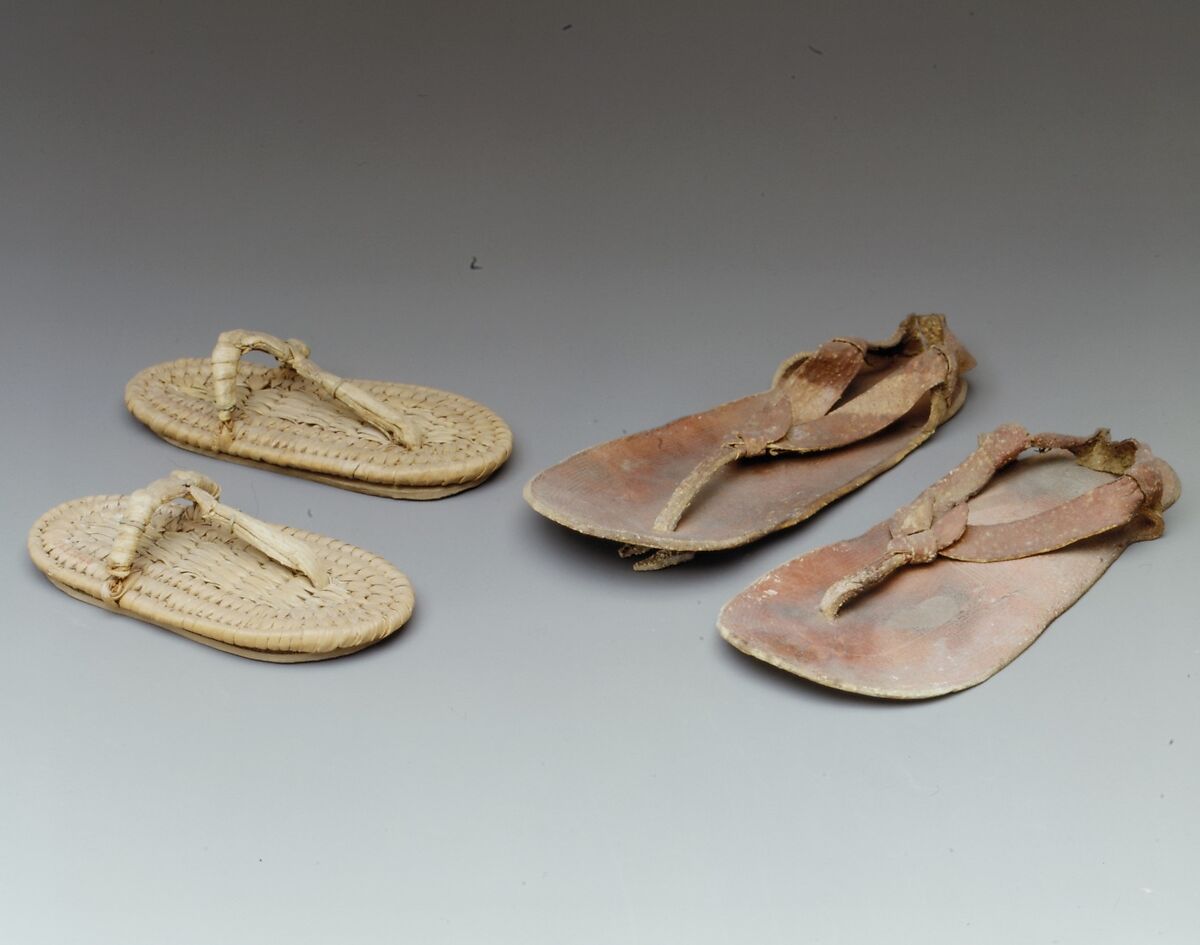 Pair of sandals, Papyrus, palm leaf, halfa grass