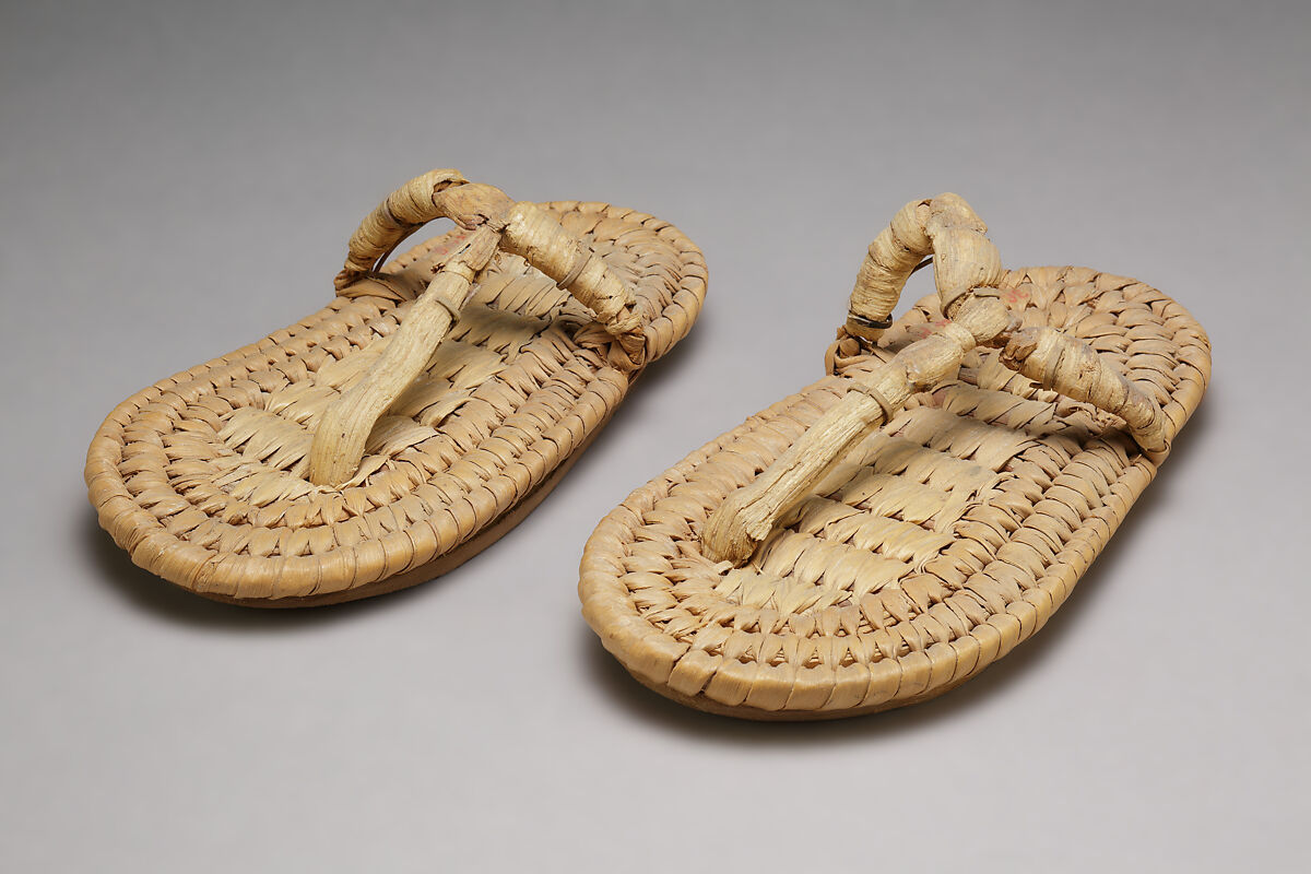 Pair of sandals, Papyrus, palm leaf, halfa grass 