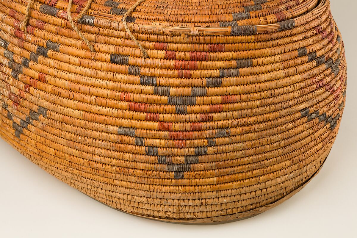 Large Oval Storage Basket, Halfa grass, palm leaf, linen cord