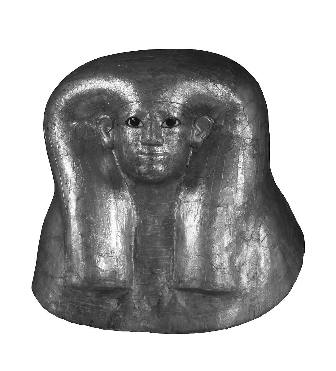 Funerary mask of Hatnefer, Cartonnage, gold, travertine (Egyptian alabaster), obsidian, ebony