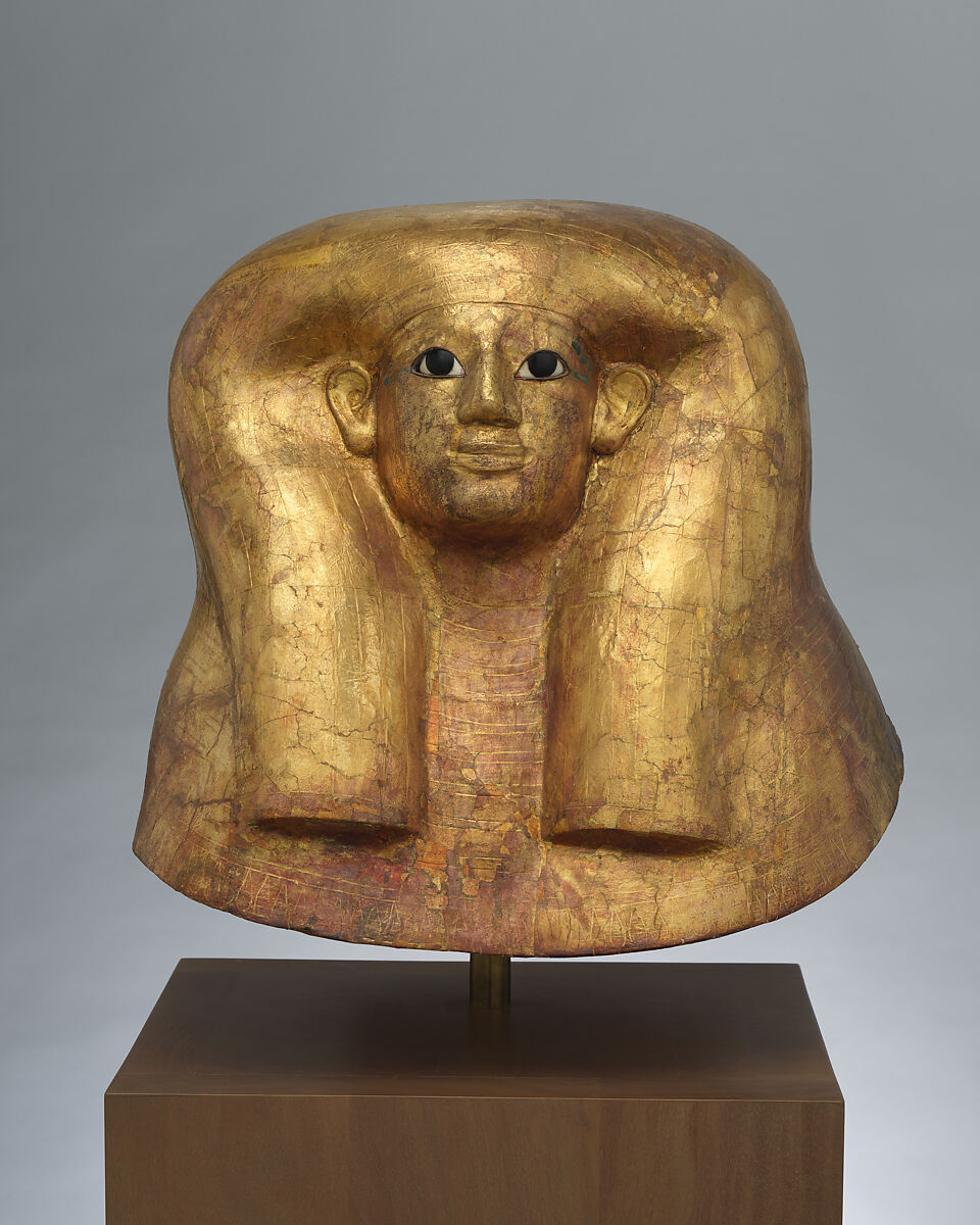 Funerary mask of Hatnefer, Cartonnage, gold, travertine (Egyptian alabaster), obsidian, ebony